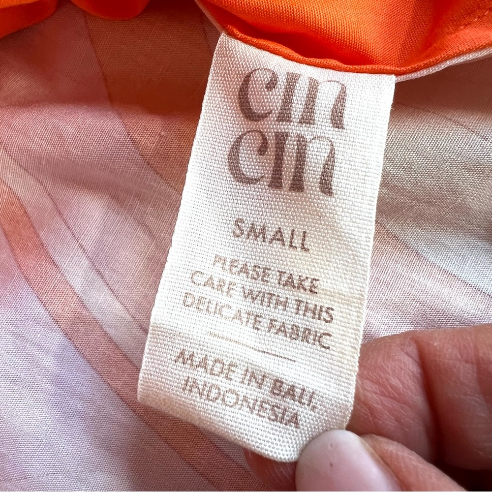 Cin Cin Shadow Bloom Orange and White Floral Button-Up Cotton Shirt Size Small - Picture 8 of 11